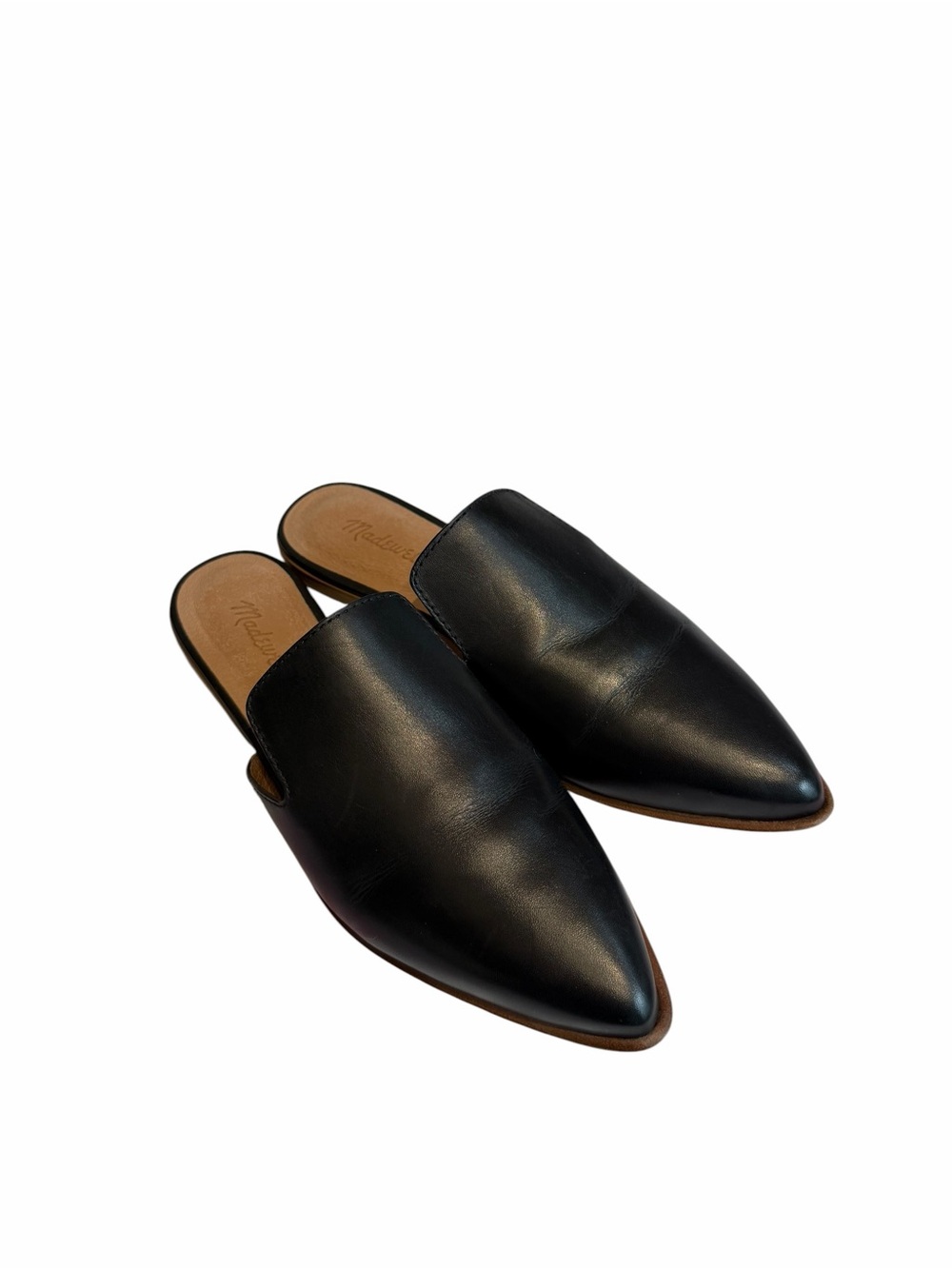 Madewell The Gemma Black Pointed-Toe Leather Slip-On Mules Moroccan Style Size 9